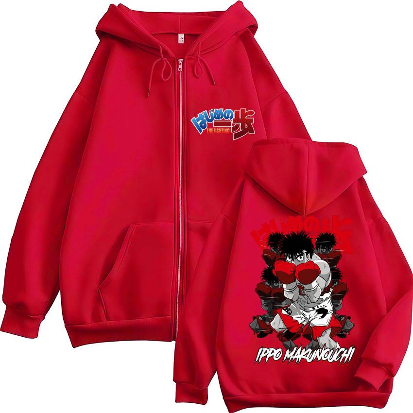 

Anime Hajime No Ippo Kamogawa Boxing Gym Zip Up Hoodies Makunouchi Takamura KGB Sweatshirt Loose Fleece Casual Coat 3XL