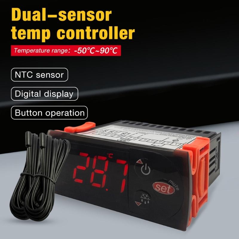 Double Sensors Thermostat For Cold Storage With Temperature Control Heating Cooling Mode LCD Display ABS Construction