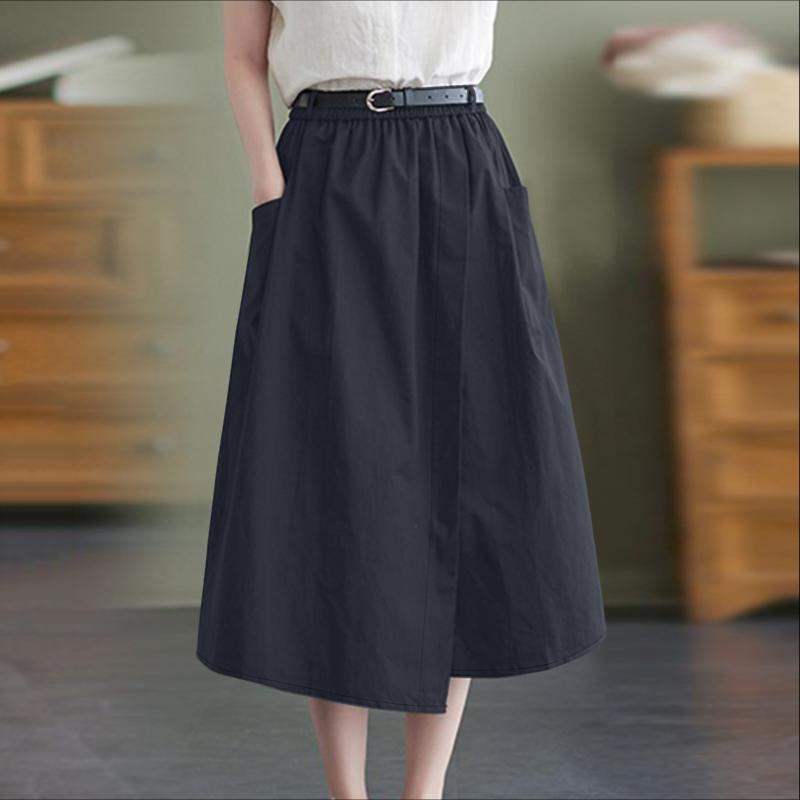 

ZANZEA Женские повседневные летние юбки с эластичной талией однотонные 3XL тёмно-синий