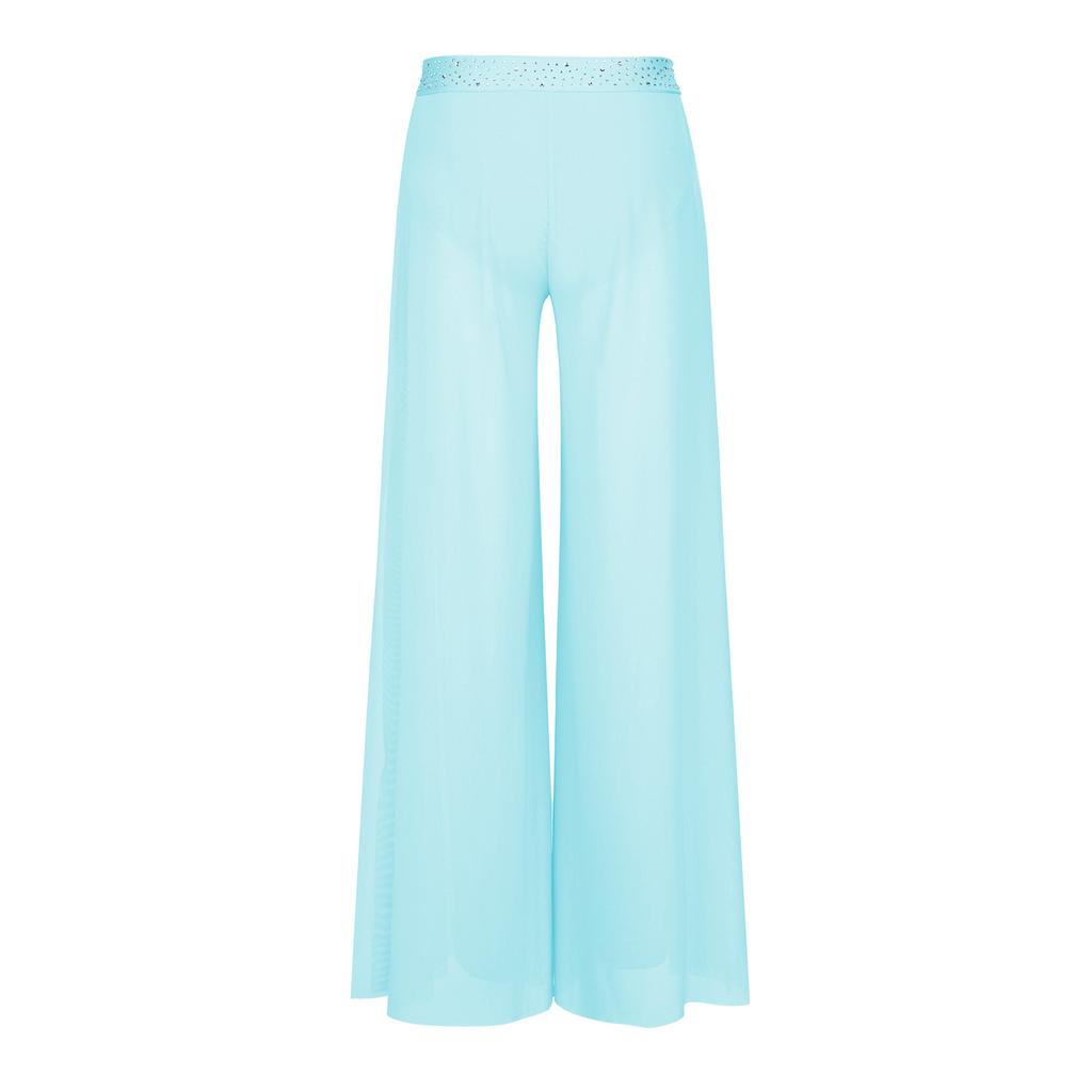Kids Dance Competition Wear Rhinestone Waist Side Split Wide Leg Mesh Pants with Built-in Briefs for Lyrical Skating Show