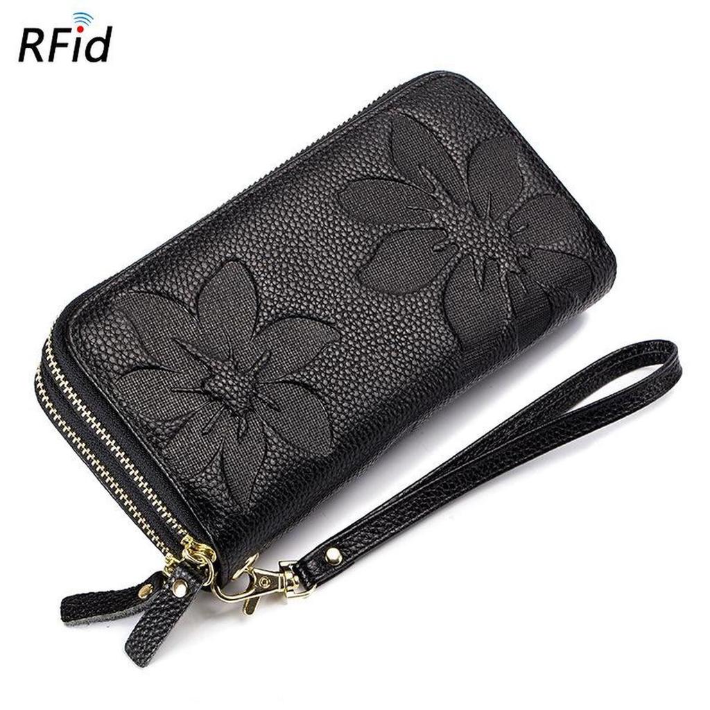 Portafoglio Lungo Da Donna In Pelle PU Con Cerniera - Grande Capacità Per Cellulare, Banconote E Carte - Design Classico Elegante - Nero, 19x11x2 Cm