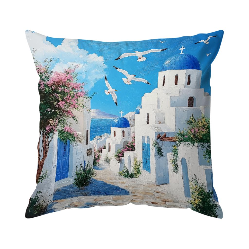Greece Santorini Scenery Cushions Pillowcase Cushion Cover Throw Pillow Sofa Decoration Pillowcover Home Car Sofa Decor
