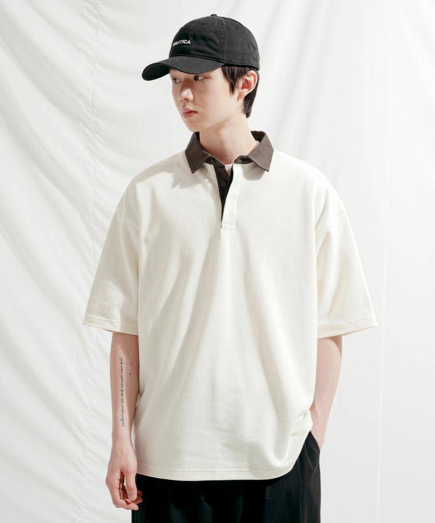 JEMUT Work Oversized Collared Short Sleeve T-Shirt Cream Sost2568
