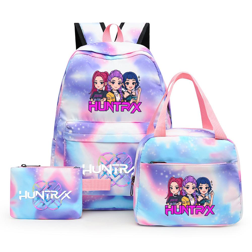 3Pcs/set Cute Cartoon Kpop Printed Backpack with Pengcil Case Lunch Bag for Teenager Girl Boy Bookbag Large Capacity Travel Bag Kid Gift Rucksak