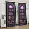 Floral Gothic Bookshelf Curtain Design Polyester Halloween Window Decor Home Curtains Light Blocking Set Of 2 Made With Rod Pocket