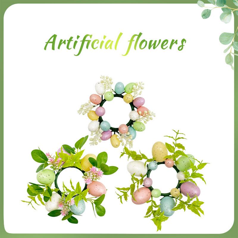 Easter Candle Rings Wreath Pillar Candle Holder Candle Ring Greenery Wreath Tabletop Ornaments Desk Easter Floral Decorations