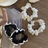 Korean Black & White Polka Dot Scrunchie with Pearls - Versatile, High Elasticity Hair Tie
