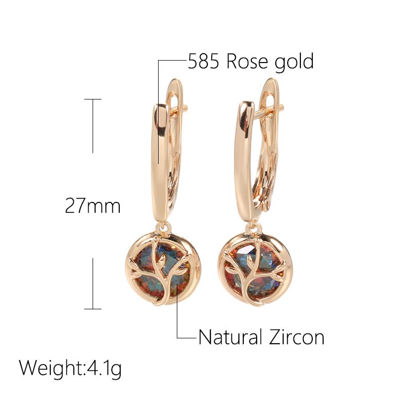 Fashion Dangle Earrings For Women With  Rose Gold Color Round Natural Zircon Discolored Crystal Flower Fine Jewelry