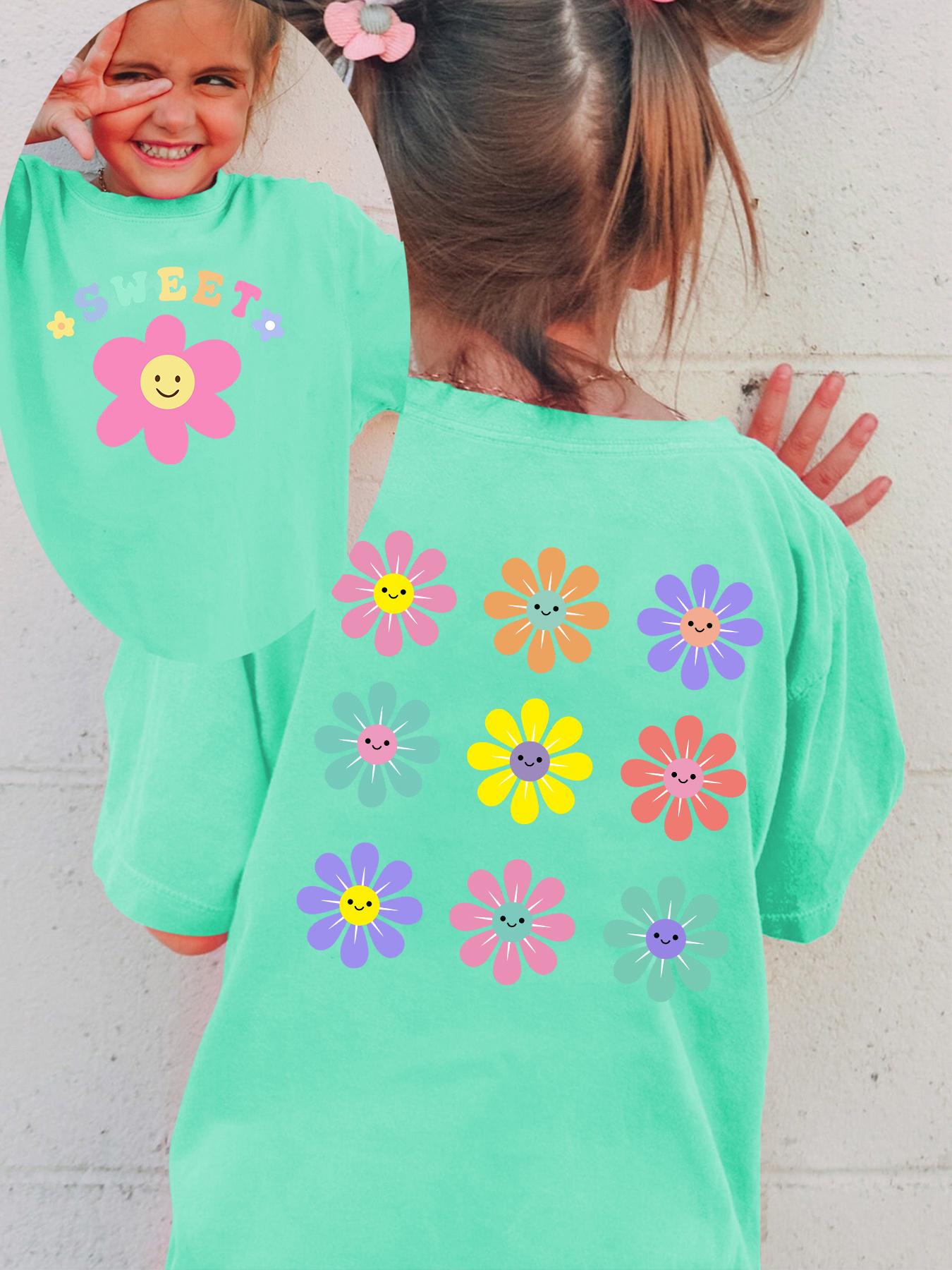 

Summer fashion girls short-sleeved T-shirt with nine-square floral element double-sided printing casual versatile top 100