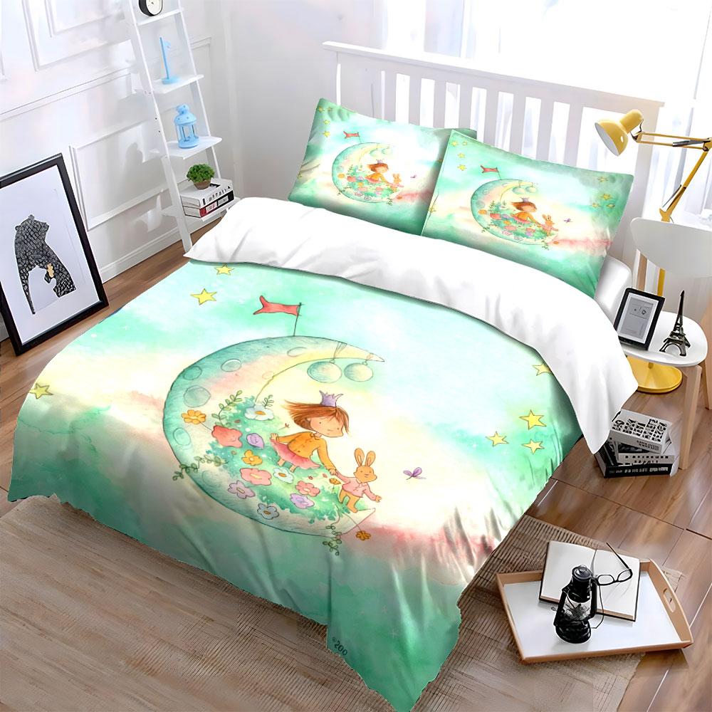 Fairy Tale Moon Nursery Decor Soft Comfortable Duvet Cover Bedding Set Included 1*Duvet Cover & 2*Pillowcases, Gift