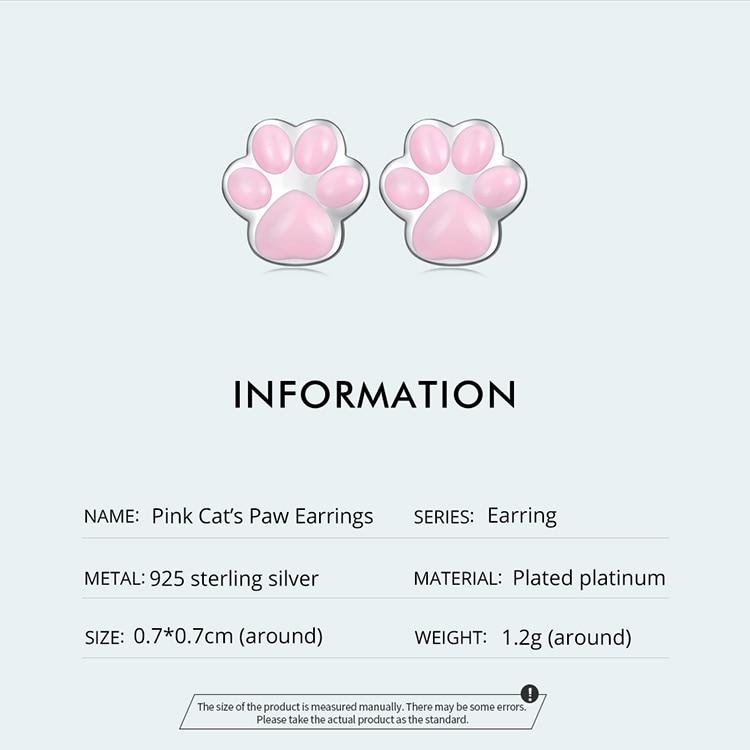 WOSTU 925 Sterling Silver Lovely Pink Cat Ear Hoop Earrings For Women Mini Cute Pet Paw Studs Clips Girl Birthday Jewelry Gift