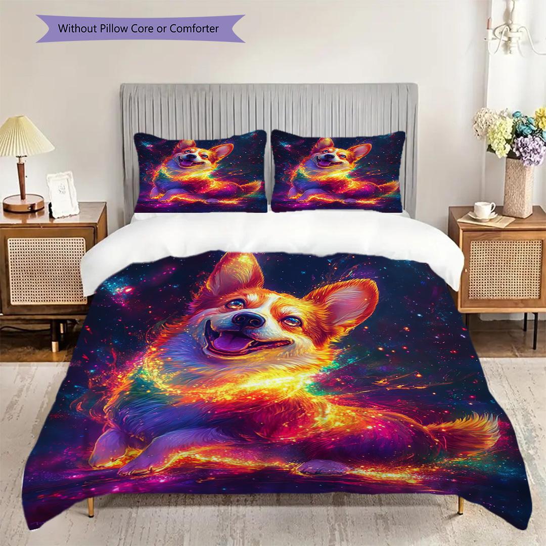 

Corgi Pattern Bedding Quilt Set Quilt Cover Pillowcase Home Decoration Birthday Gift (1 * duvet cover + 2 * pillowcase, without core) 135x200cm