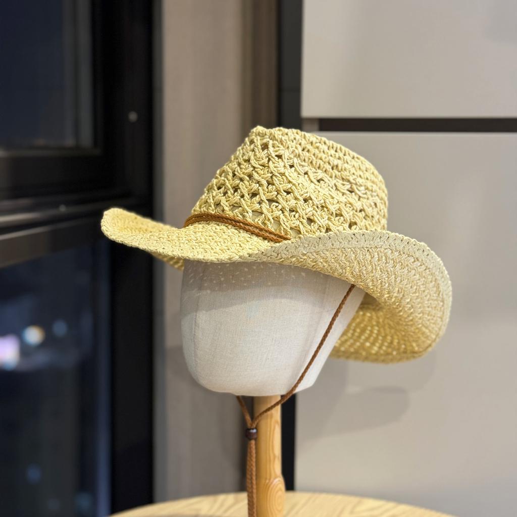 American retro western cowboy jazz hollow straw hat for women, summer seaside beach vacation sun hat, woven hat