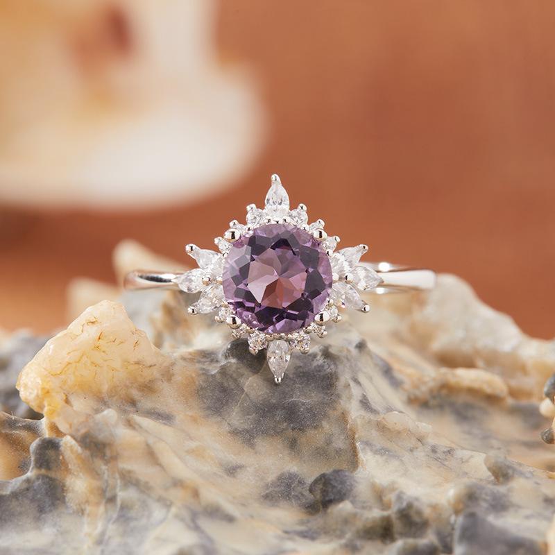 Natural Color Treasure Ring Women S S925 Sterling Silver Inlaid Amethyst Topa Garnet New Source