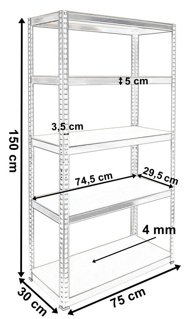 Estantería de Almacenamiento 5 Niveles 625 Kg 150 X 75 X 30 Cm