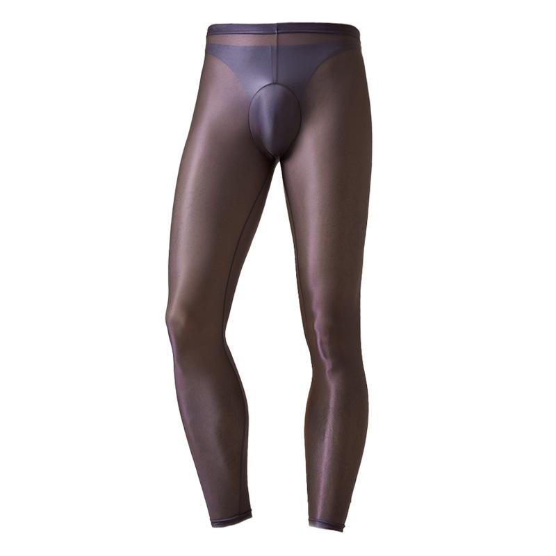 Leggings Trasparenti da Uomo Collant Sexy Setosi Elasticizzati Calze Lucide Trasparenti Slim Ultra-Sottili Anti-Gancio Pantaloni con Tasca a U Convessa
