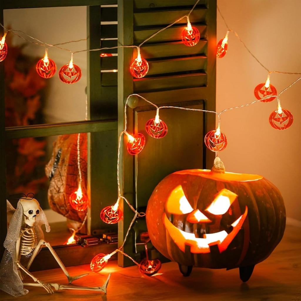 LED Hollow Flat Pumpkin String Lights Powered By Batteries, Suitable for Home Horror Themed Parties, Gardens, Courtyards, Halloween Decorations