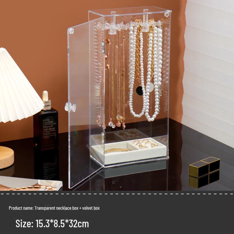 Suport Acrilic pentru Coliere cu Ușă Etanșă la Praf - Cutie Organizatoare de Bijuterii pentru Birou