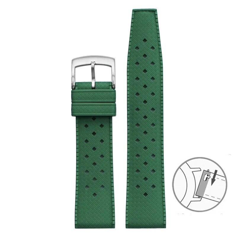 Fluorkautschukarmband, 20 mm, 22 mm, Schnellverschluss, sportlich, wasserdicht, atmungsaktiv, Löcher, FKM-Fluorkautschuk-Ersatzarmband für Männer und Frauen