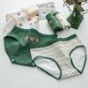 Japanische Niedliche Cartoon Grüner Bär Damen Unterwäsche aus Reiner Baumwolle - Mittelhoch geschnitten für Damen und Mädchen