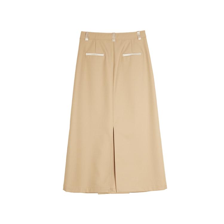 ELLE French Style Split Solid Color High Waist Midi A-Line Skirt Wool Casual Long Skirt Women skirts Light-Khaki ER50571