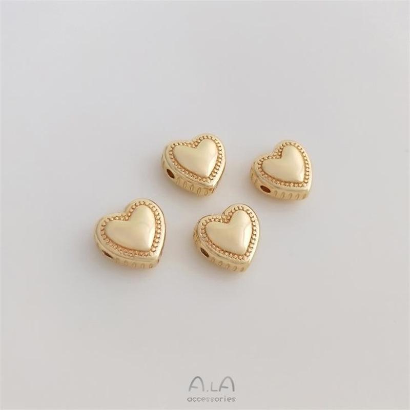14K Gold-Plated Heart Spacer Bead for DIY Jewelry - Lace Peach Design with Horizontal Hole