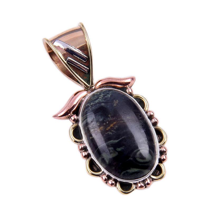 Piatră prețioasă naturală Pietersit Argint Sterling 925 Masiv Bicolor Pandantiv 1,25" o8Y36