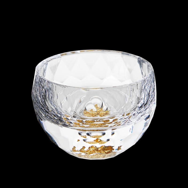 Premium Faceted Crystal Glass Teacup with Gold Foil