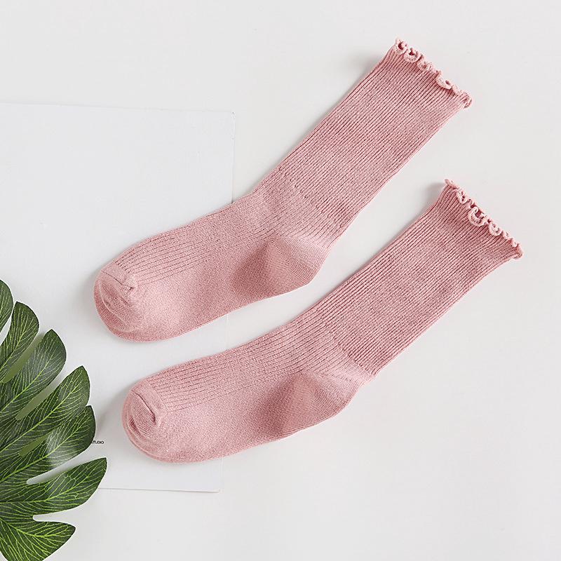 Japanese Retro Ruffled Cotton Socks Women Solid Color Ankle Boot Styling Harajuku Christmas Girlfriend Gift Pink Yellow Cute
