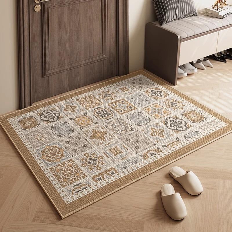 Home Entrance Doormat Modern Log Style Non-Slip Porch Floor Mat Japanese Imitation Linen Door Dust Removal Wear-Resistant Carpet