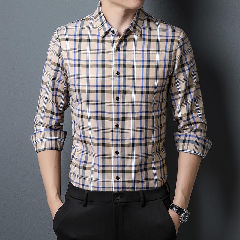 Men's Long-sleeved Shirt Business Casual Formal Loose Plaid Shirt