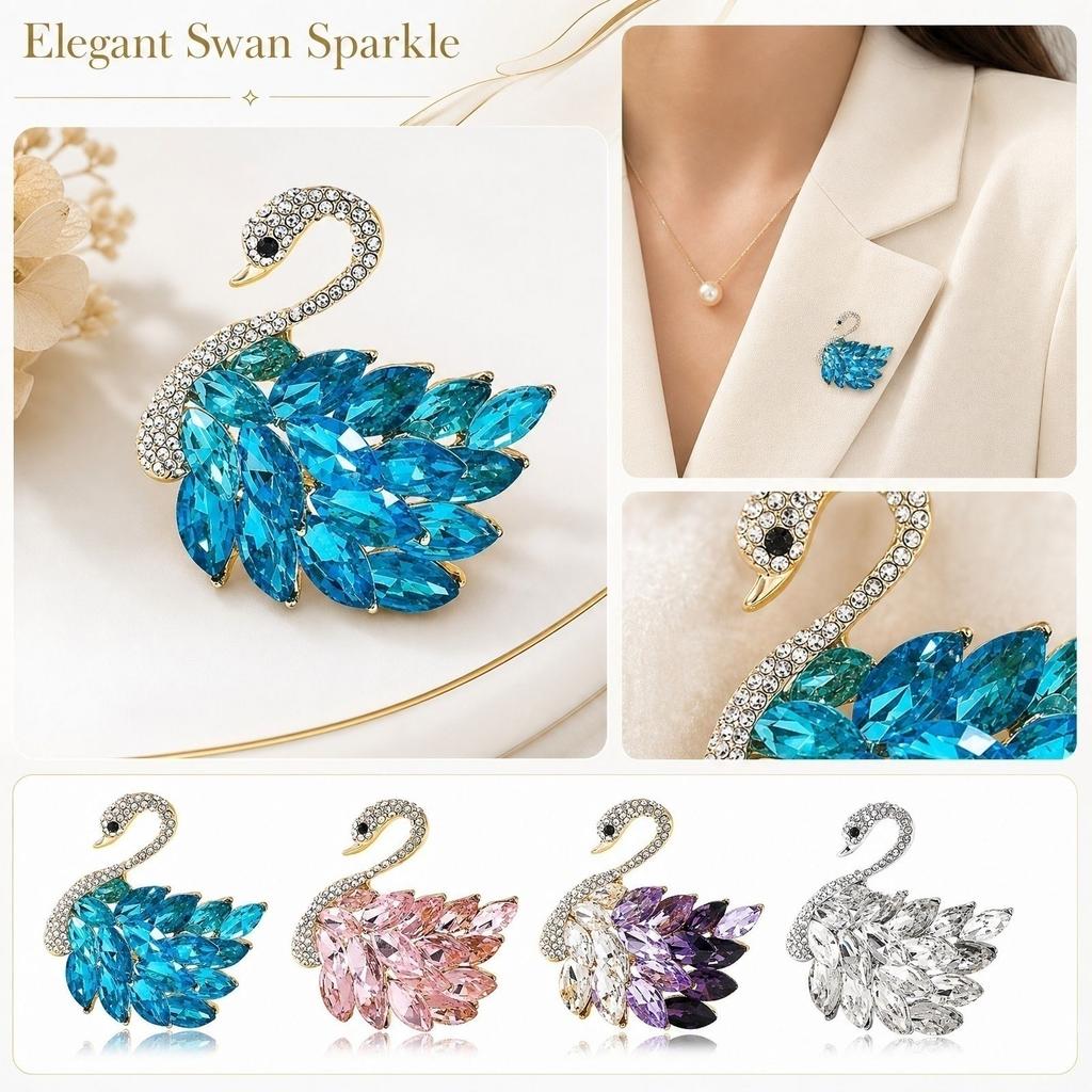 Spilla a forma di cigno Spilla con strass Stile vintage elegante Accessori moda Spilla decorativa per spille da abbigliamento e indumenti