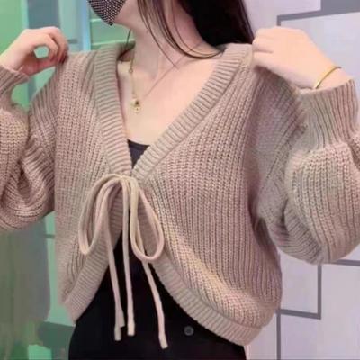 Lace Up Cardigan Knitted Jacket for Women Spring Loose and Versatile Gentle Style Sweater
