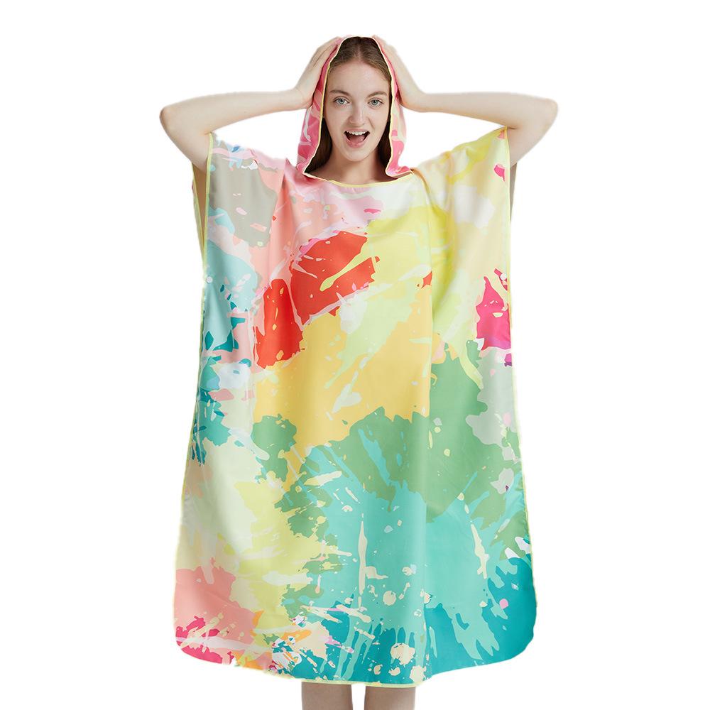 

Floral Hooded Washable Microfiber Towel Poncho for Bath, Beach, and Pool 90x110 cm
