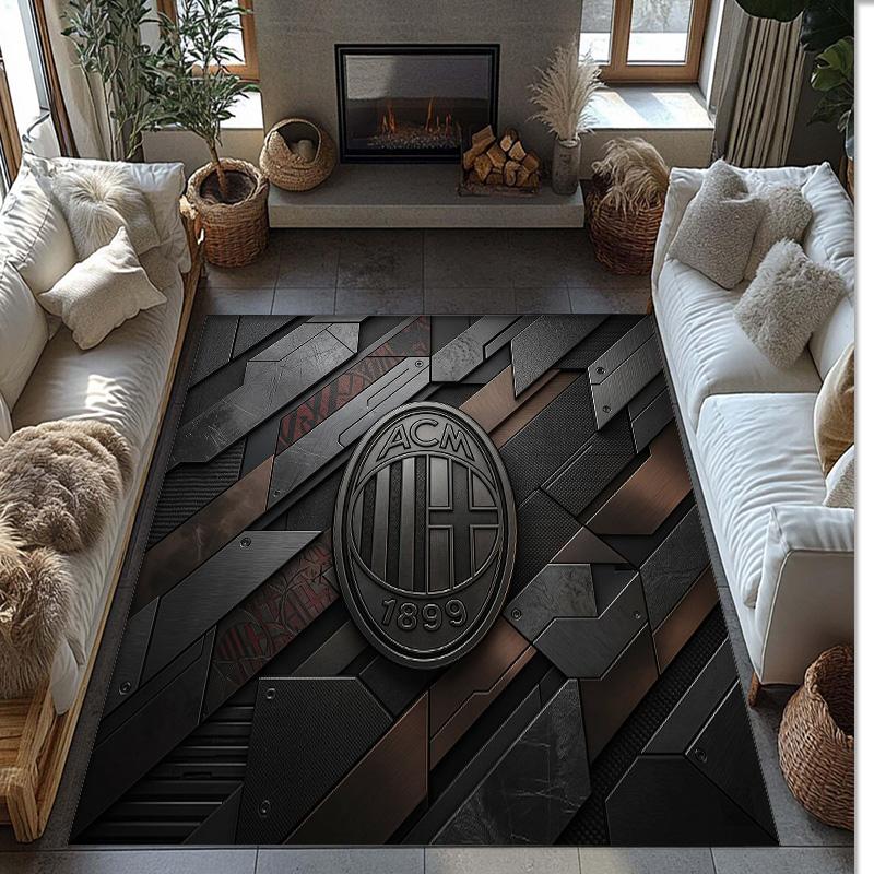 Tappeto in Flanella Stampato AC Milan Antiscivolo Morbido Poliestere Tappeto per Pavimento Tappetino Decorativo da Interno per Camera da Letto Soggiorno Divano Sala Giochi Decorazione Casa