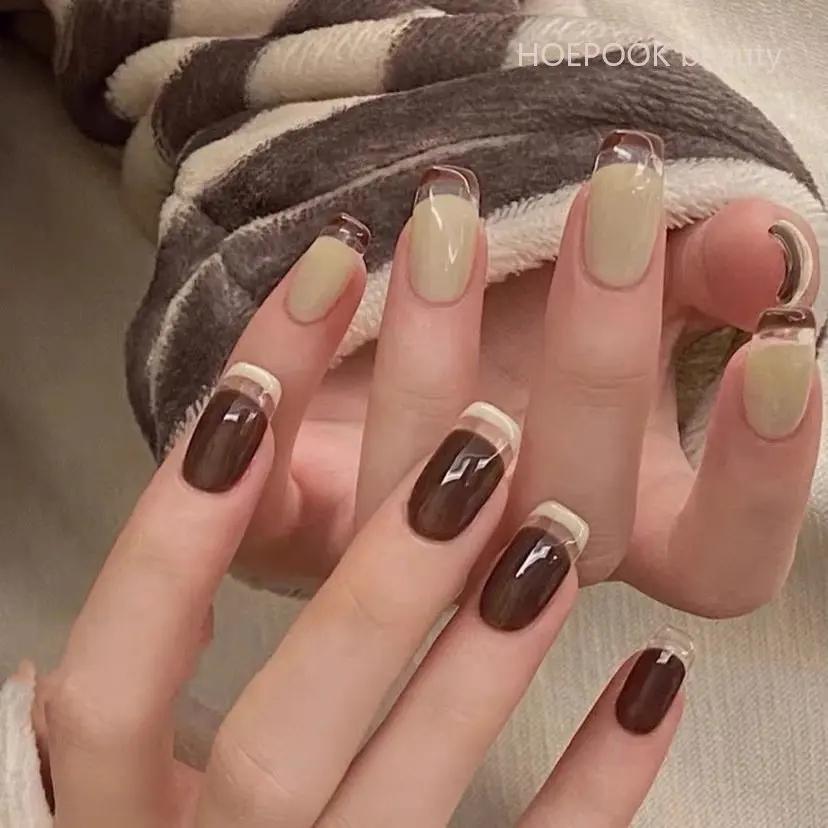24Pcs French Lemon Yellow Full Cover Coffin False Nails With Glue Seamless Removable Press On Nail Tips For Women
