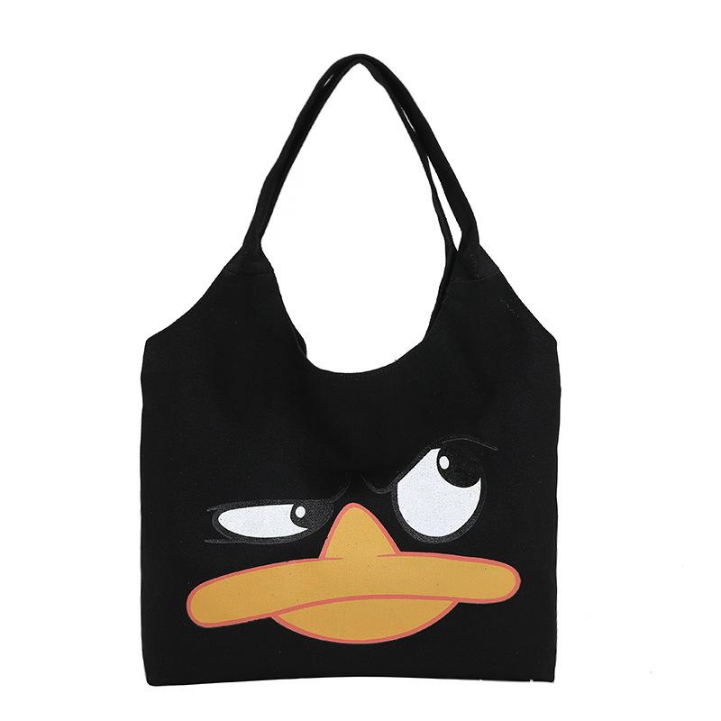 

Милая мультяшная переносная холщовая сумка, зимняя новая унисекс повседневная универсальная смешная сумка большой вместимости 32*27*6 чёрный
