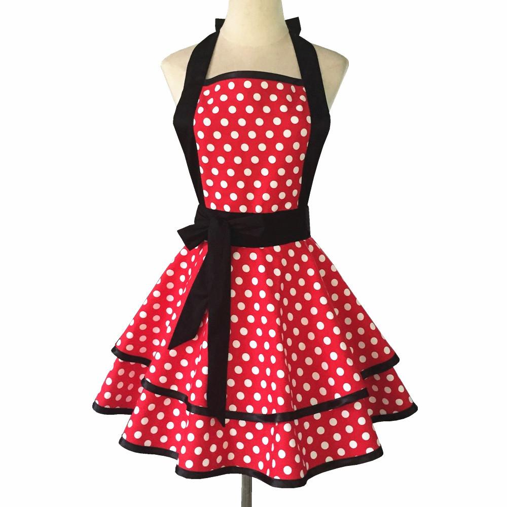 Cotton Polka Dot Double Layer Apron for Women Kitchen Cooking Painting Work Baking Apron