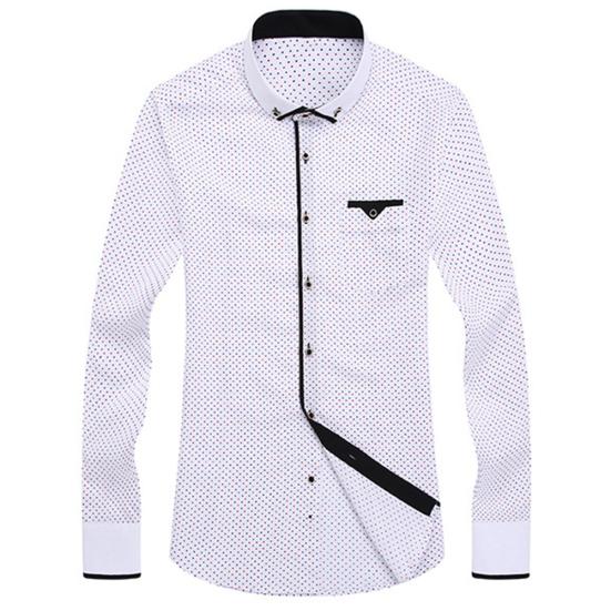 Herren Business Punkt Karo Druck Umlegekragen Langarm Knopfhemd Bluse Top