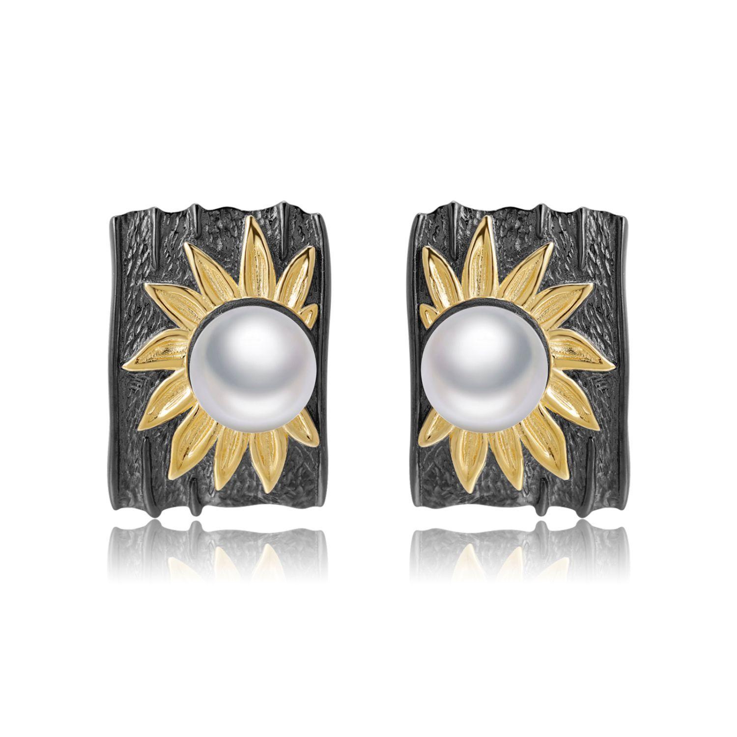 

Оригинальные дизайнерские высококачественные серьги с жемчугом, серьги из натурального пресноводного жемчуга S925 с натуральным цветком подсолнечника