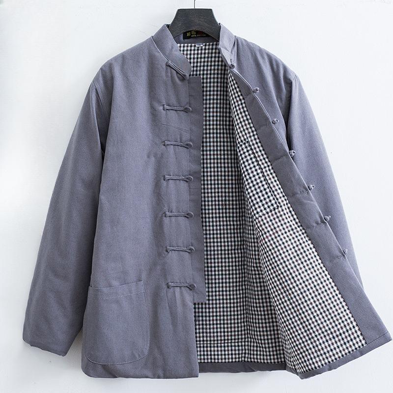 

Зимова бавовняна чоловіча куртка в стилі Тан, китайський стиль, комір-стійка, куртка на кнопках, утеплена куртка, потовщена для збереження тепла 3XL сірий