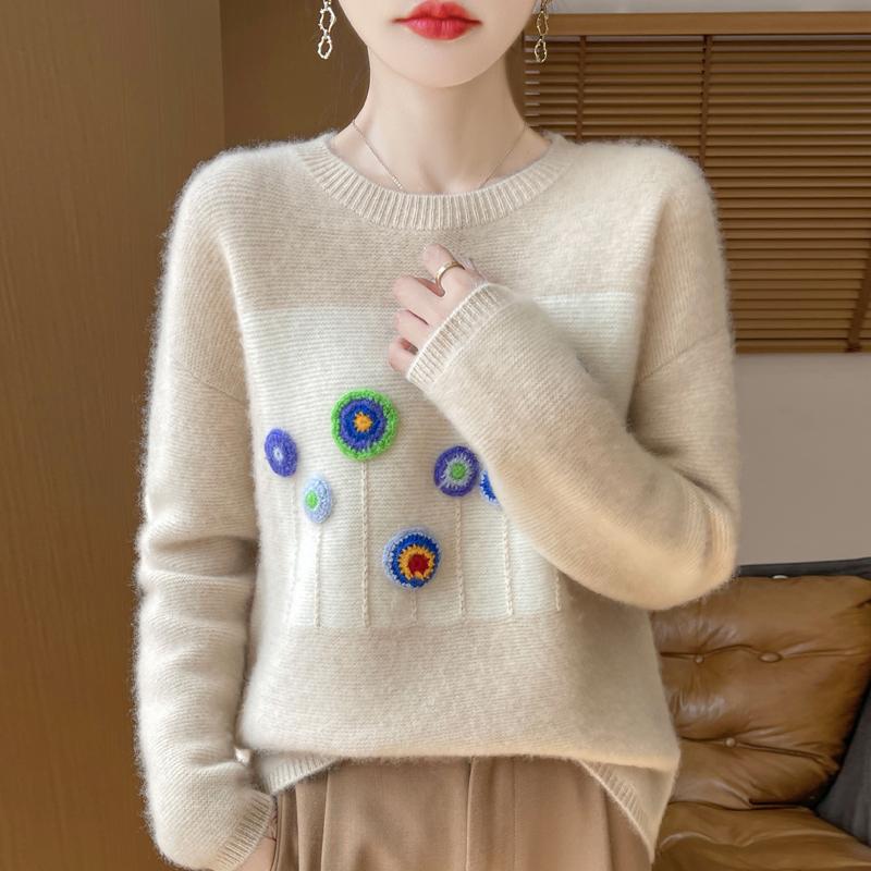 Women's Cashmere Sweater Qinghe Cashmere 30% Cashmere 70% Wool Women's Autumn and Winter Thick Cashmere Pullover Soft and Warm
