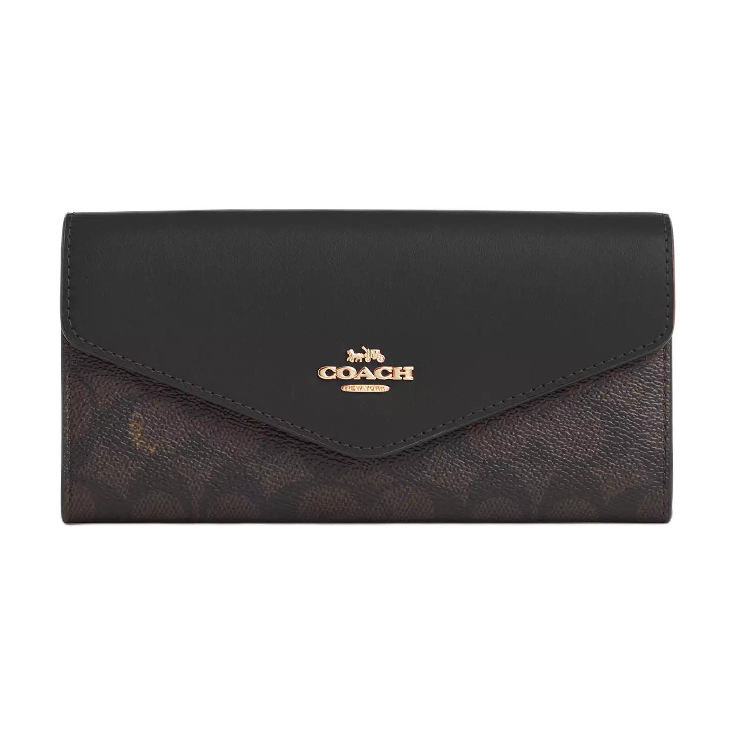Coach Envelope 19 Logo Leather Wallet Women wallet Walnut Black CX160-IMXAQ Walnut & Black