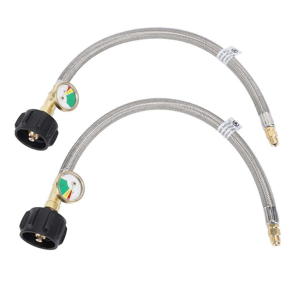2Pcs RV Hose with Gauge 14in Male NPT QCC Type1 Inlet 350 PSIG 15 Inch Stainless Steel Hose for