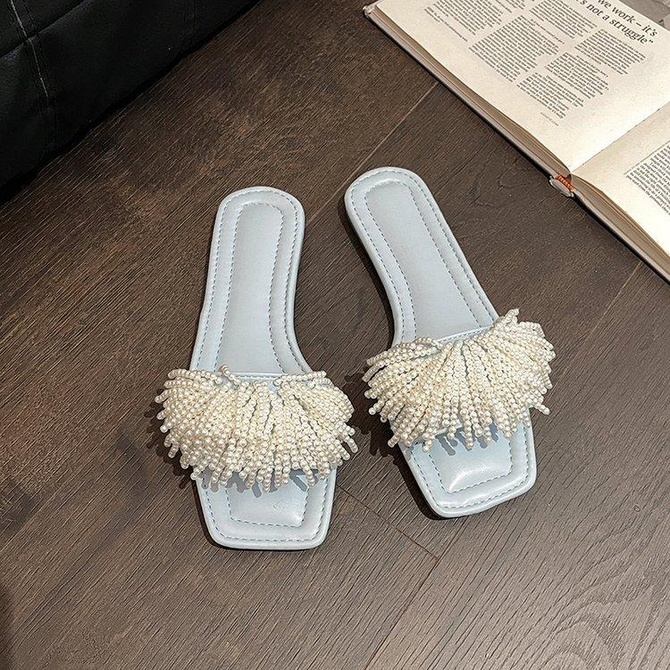 

Holiday pearl flat Roman sandals women s spring and summer 2025 new Internet celebrity versatile casual thick heel sandals Korean version 40
