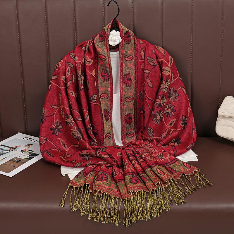 Paisley Pashmina Shawl Scarf Women Jacquard Cashew Printed Scarves Borders Female Tassel Travel Blanket Wraps Ethnic Shawls
