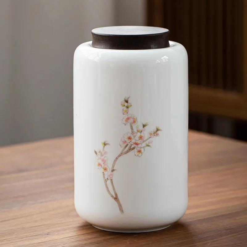 1200ML Ceramic Tea Jar with Wooden Cover Tea Storage Box Tea Bag Storage Container Sealed Storage Tank Ceramic Bottle Gift