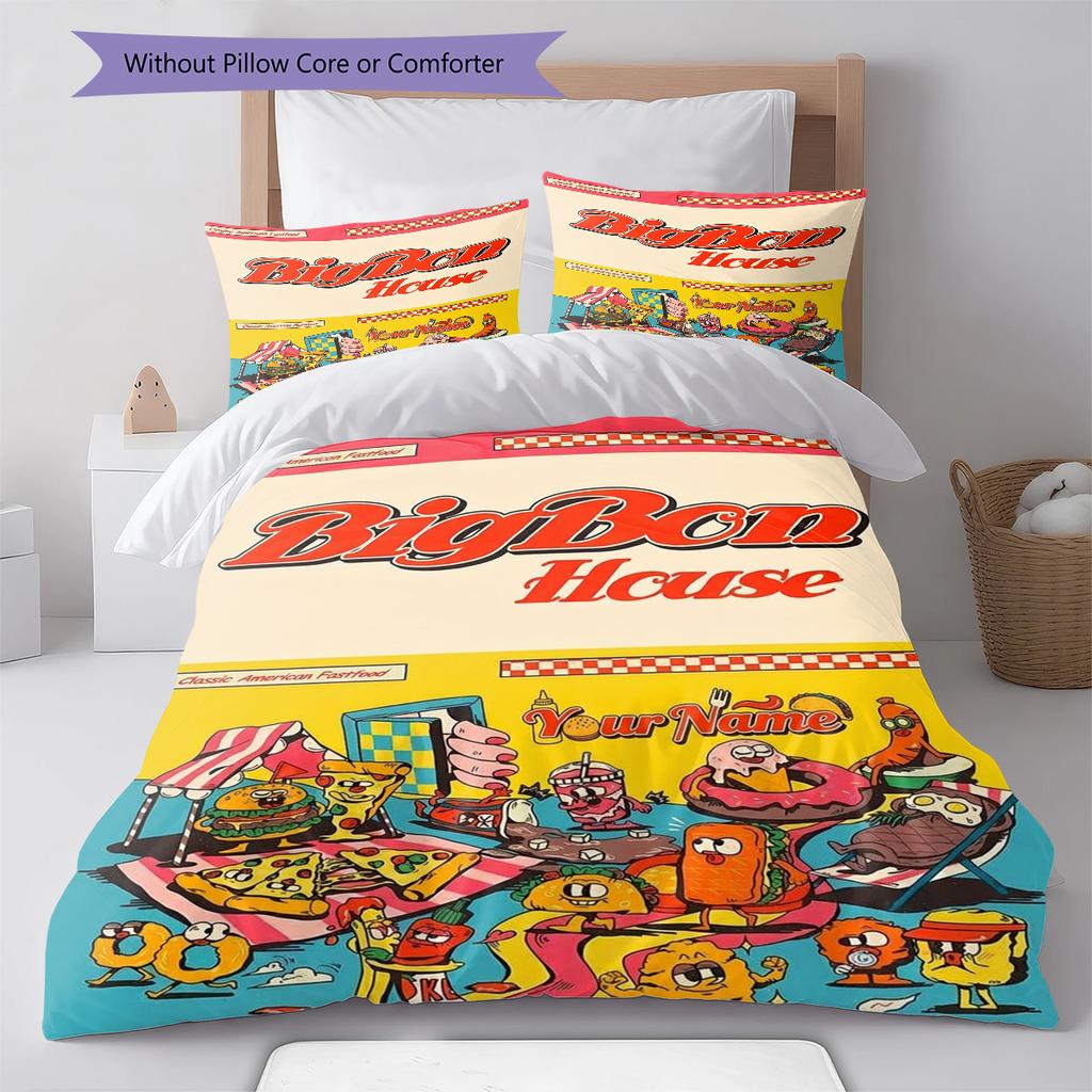 Burger Run Menu Custom Name Pattern Bedding Quilt Set Quilt Cover Pillowcase Home Birthday Gift(1 * duvet cover + 2 * pillowcase, without core)