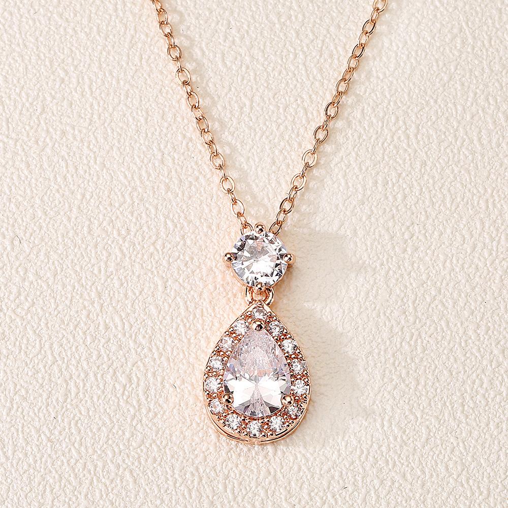 ZAKOL Brand Classic Aesthetic Water Drop CZ Pendant Necklace Shiny Geometric Crystal Wedding Party Zircon for Women Wholesale
