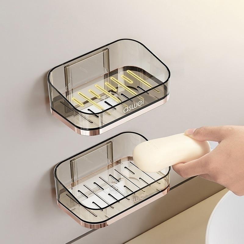 Adhesive Soap Dish For Shower Wall,Suitable For Countertop Plastic Bar Of Soap Holder And Wall-Mounted Hanging Soap Caddy Tray